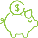saved dollar going in piggy bank icon depicting financial savings from low-cost meal delivery services