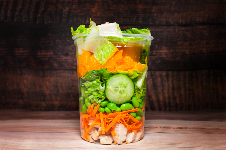 Shanghai chicken salad with ginger chicken, edamame, oranges and toasted almonds.