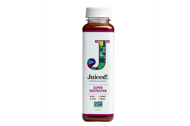 Super Destroyer cold-pressed juice bottle made with beet, carrot, apple and lemon.