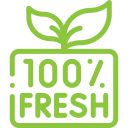 100% fresh meals icon emphasizing that prepared meals delivered by Meal Village are made from scratch on the same day and never frozen