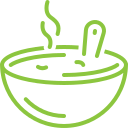 Icon of a covered serving dish with a leaf symbol, illustrating vegan thanksgiving dinner recipes offered by Meal Village