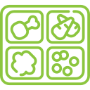 Icon of a meal tray with compartments showing multiple dishes, signifying new food options available every day